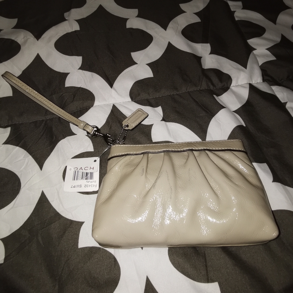 Authentic Coach Patent Leather Beige Wristlet